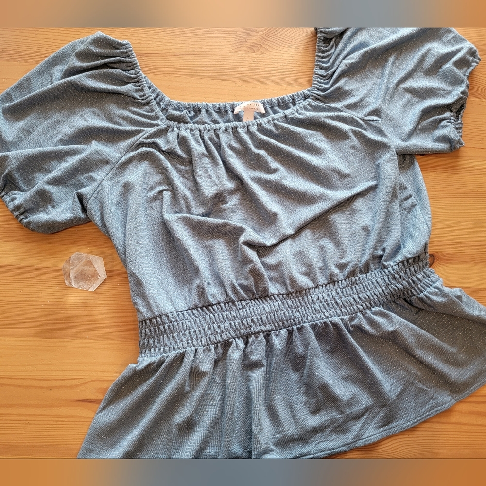 Lauren Conrad Blue Peasant Top ~ L